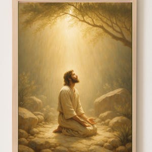 Jesus Praying in the Garden of Gethsemane – Christian Printable Wall Art, Bible Art, Jesus Painting, Faith-Based Home Decor