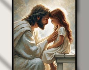 Jesus and Little Girl, Christian Wall Art, Jesus Blessing Child Print, Bible Verse Home Decor, Nursery Christian Art, LDS Catholic Digital