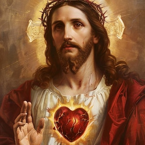 Sacred Heart of Jesus Printable Wall Art, Catholic Jesus Portrait, Christian Religious Print, Digital Jesus Poster, Jesus Heart Print, Bible