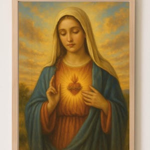 Immaculate Heart of Mary Printable Wall Art – Catholic Virgin Mary Sacred Heart Digital Download – Religious Jesus and Mary Set Art Print
