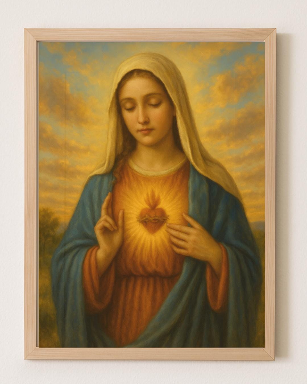Immaculate Heart of Mary Printable Wall Art – Catholic Virgin Mary Sacred Heart Digital Download – Religious Jesus and Mary Set Art Print