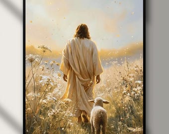 Jesus the Good Shepherd Printable Wall Art, Christian Wall Decor, Jesus with Lamb Artwork, Religious Home Decor, Catholic Gift, Bible Art