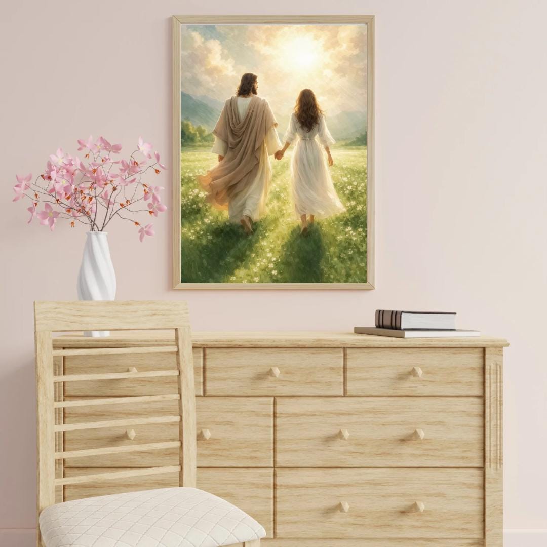 Jesus Walking With a Woman Toward the Light, Christian Wall Art ...