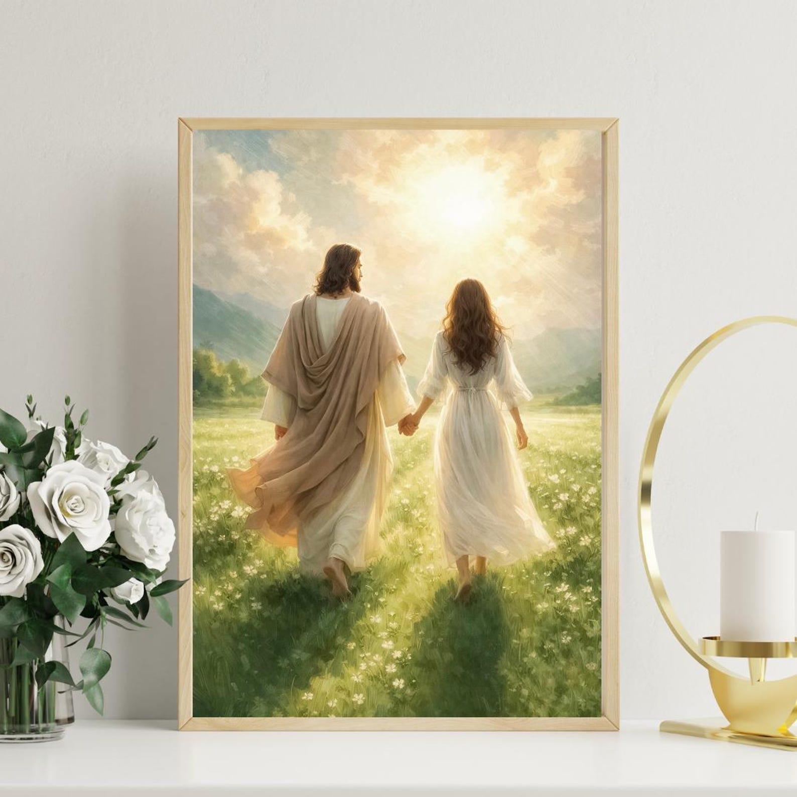 Jesus Walking With a Woman Toward the Light, Christian Wall Art ...