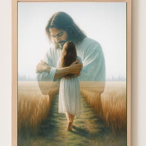 Christ’s Love Embrace – Christian Wall Art Print of Jesus Hugging Woman, Bible-Inspired Digital Art, LDS Religious Decor