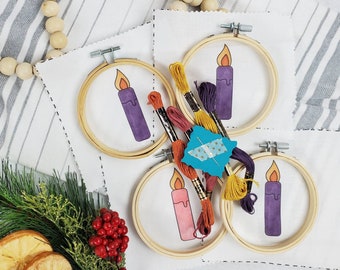 Advent Candles Embroidery Kit, Beginner Embroidery Kit, Christmas Embroidery Kit Easy Adult Craft kit Embroidery Starter Kit Christian craft