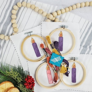 Advent Candles Embroidery Kit, Beginner Embroidery Kit, Christmas Embroidery Kit Easy Adult Craft kit Embroidery Starter Kit Christian craft