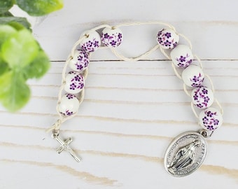 Sacrifice Beads Purple Floral Ceramic Bead St Therese Good Deed Beads Confirmation Gift Rosary Catholic Wedding Gift Bridesmaid Prayer Bead