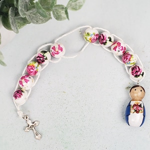 Immaculate Heart of Mary Peg Doll Sacrifice Beads, Vintage Roses Ceramic Bead Good Deed Beads Gift Catholic Easter Gift Prayer Bead Tiny Peg image 1