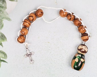 St Joseph Peg Doll Sacrifice Beads, Holy Land Olive Wood Bead Good Deed Beads Gift Catholic Easter Gift Prayer Bead Tiny Peg Bethlehem Beads