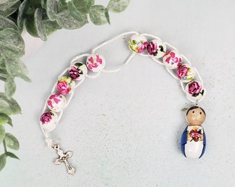 Immaculate Heart of Mary Peg Doll Sacrifice Beads, Vintage Roses Ceramic Bead Good Deed Beads Gift Catholic Easter Gift Prayer Bead Tiny Peg