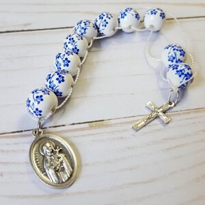 Sacrifice Beads Blue China Flowers St Therese Good Deed Bead Floral Ceramic Rosary Catholic Wedding Bridesmaid Gift Prayer bead Confirmation image 3