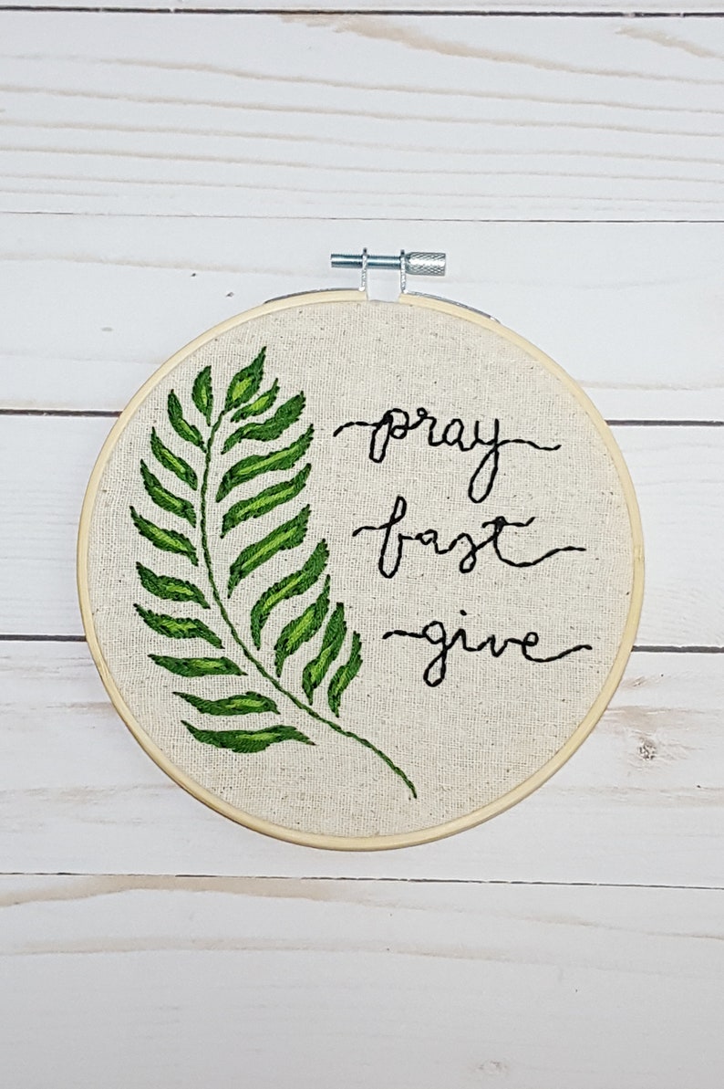 PDF Embroidery Pattern Pray Fast Give Modern Catholic Embroidery Pattern Palm Branch Art Lenten Embroidery Pattern DIY Christian Lent Decor image 5