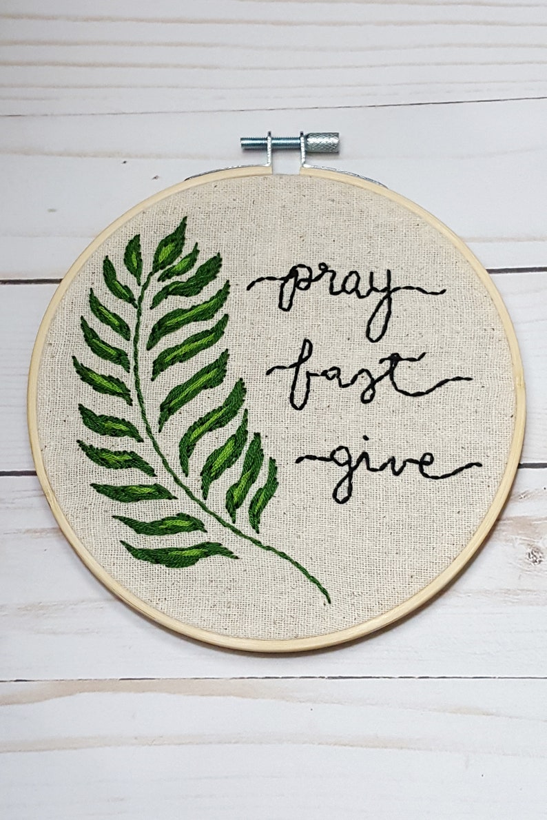 PDF Embroidery Pattern Pray Fast Give Modern Catholic Embroidery Pattern Palm Branch Art Lenten Embroidery Pattern DIY Christian Lent Decor image 4