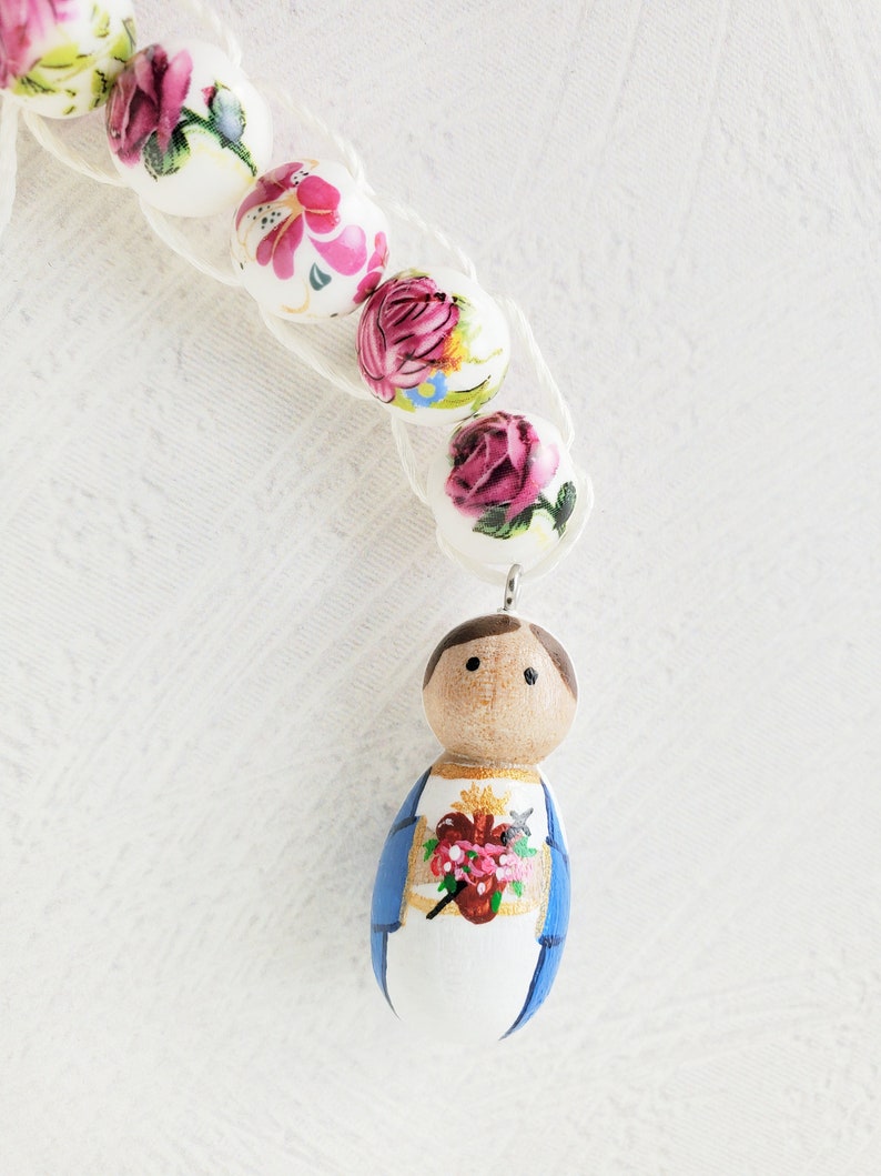 Immaculate Heart of Mary Peg Doll Sacrifice Beads, Vintage Roses Ceramic Bead Good Deed Beads Gift Catholic Easter Gift Prayer Bead Tiny Peg image 5