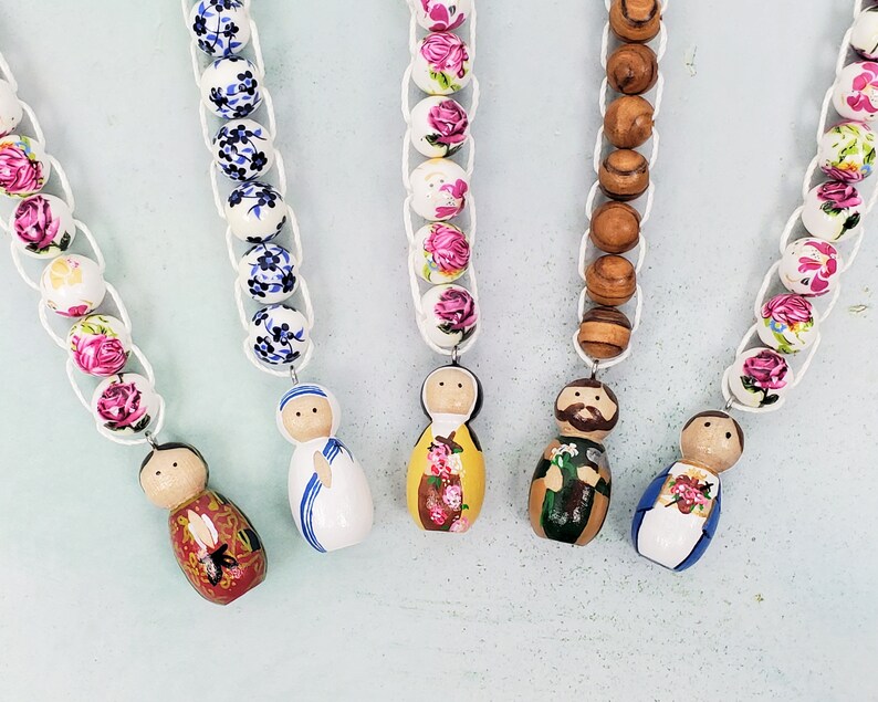 Immaculate Heart of Mary Peg Doll Sacrifice Beads, Vintage Roses Ceramic Bead Good Deed Beads Gift Catholic Easter Gift Prayer Bead Tiny Peg image 10