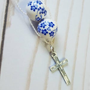 Sacrifice Beads Blue China Flowers St Therese Good Deed Bead Floral Ceramic Rosary Catholic Wedding Bridesmaid Gift Prayer bead Confirmation image 5