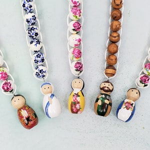 St Therese Peg Doll Sacrifice Beads Vintage Roses Ceramic Bead Good Deed Beads Gift Catholic Easter Gift Prayer Bead Mini Peg communion gift image 8