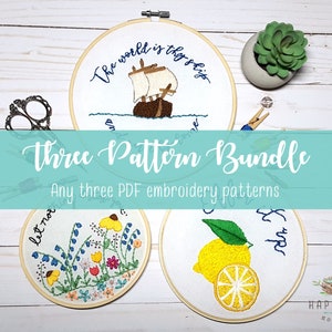 Three PDF Embroidery Pattern Bundle, Modern Catholic Embroidery Christian Embroidery Pattern Pack, Montessori Handiwork Charlotte Mason work