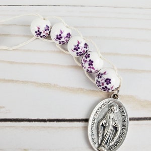 Sacrifice Beads Purple Floral Ceramic Bead St Therese Good Deed Beads Confirmation Gift Rosary Catholic Wedding Gift Bridesmaid Prayer Bead image 2