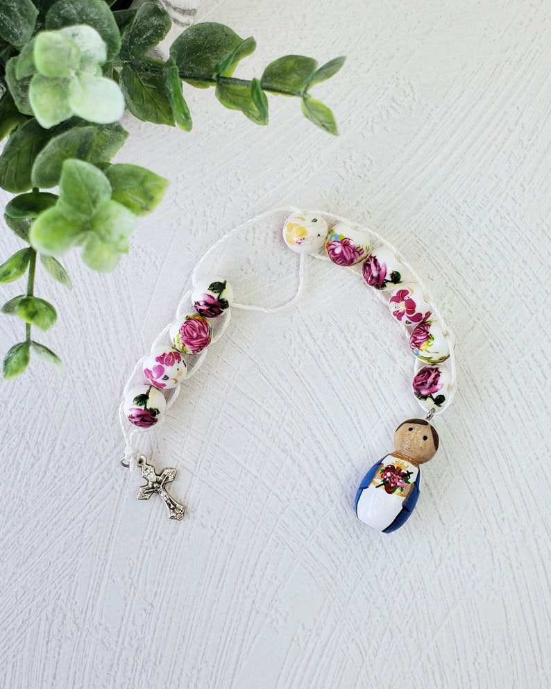 Immaculate Heart of Mary Peg Doll Sacrifice Beads, Vintage Roses Ceramic Bead Good Deed Beads Gift Catholic Easter Gift Prayer Bead Tiny Peg image 4