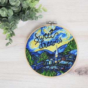 Starry Night Embroidery Hoop, Sweet Dreams, Van Gogh, Artist Nursery Decor, Bedroom Art, Fine Art Nursery, Baby Shower Gift, Stars Baby Room