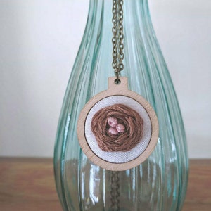 Embroidered Bird Nest Mother's Necklace, Mama Necklace, New Mom Jewelry, Miscarriage Memorial Keepsake Godmother gift Adoption Gift New Baby image 1