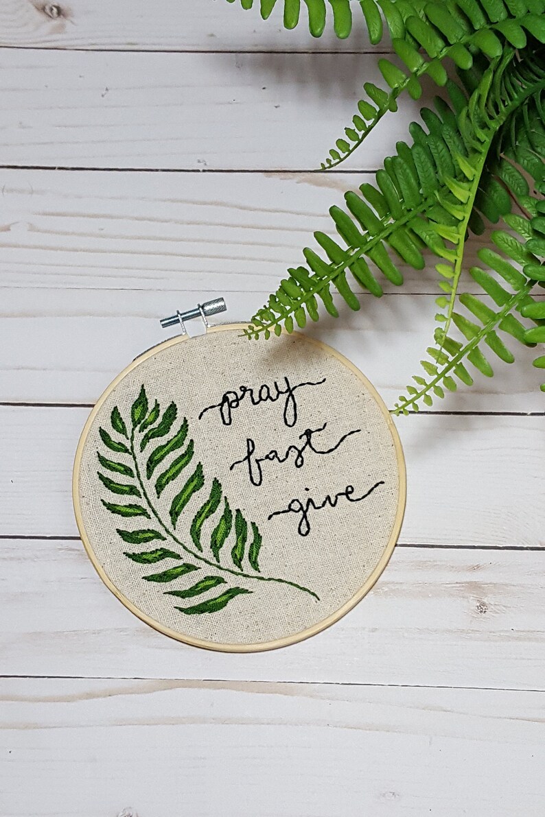 PDF Embroidery Pattern Pray Fast Give Modern Catholic Embroidery Pattern Palm Branch Art Lenten Embroidery Pattern DIY Christian Lent Decor image 3