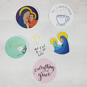 Everything is Grace Vinyl Sticker, Embroidery Art sticker, Catholic sticker, Christian sticker, Catholic stocking stuffer, St Therese quote image 4