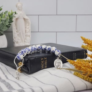 Sacrifice Beads Blue China Flowers St Therese Good Deed Bead Floral Ceramic Rosary Catholic Wedding Bridesmaid Gift Prayer bead Confirmation image 2