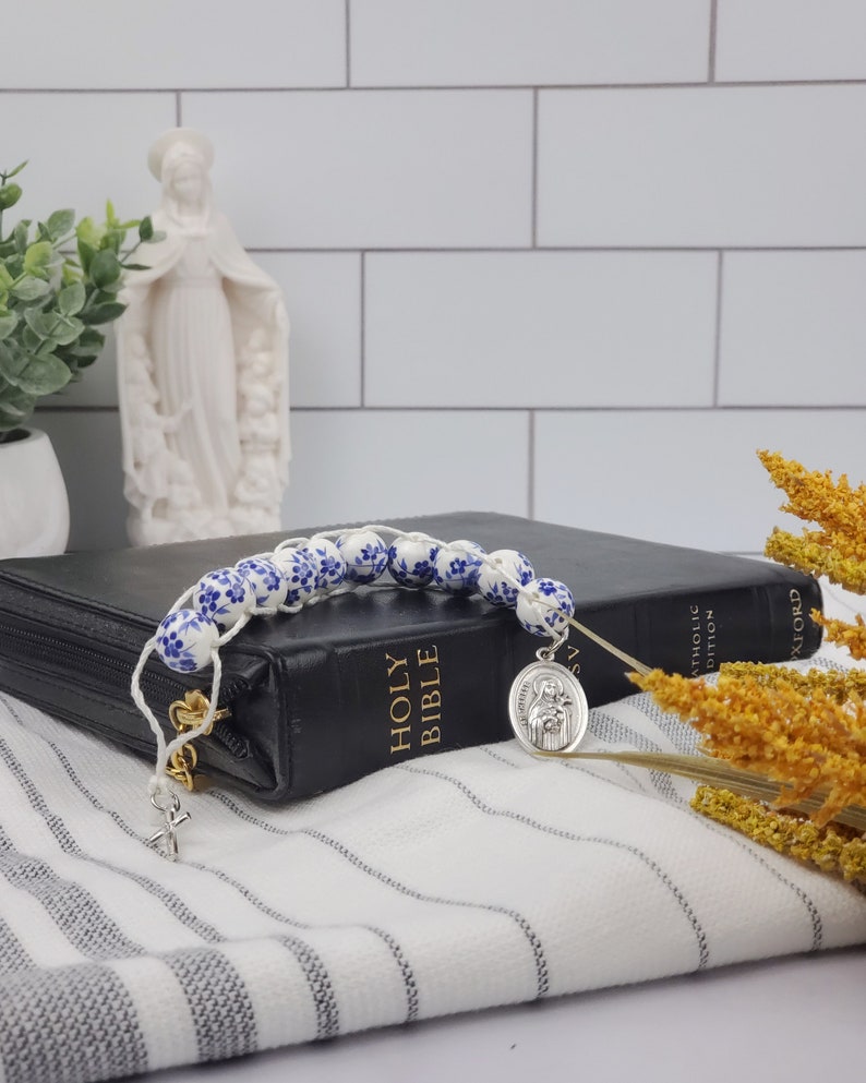 Sacrifice Beads Blue China Flowers St Therese Good Deed Bead Floral Ceramic Rosary Catholic Wedding Bridesmaid Gift Prayer bead Confirmation image 2