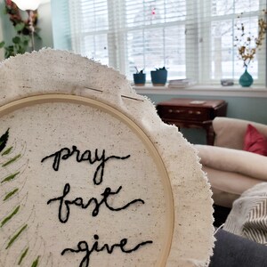 PDF Embroidery Pattern Pray Fast Give Modern Catholic Embroidery Pattern Palm Branch Art Lenten Embroidery Pattern DIY Christian Lent Decor image 2