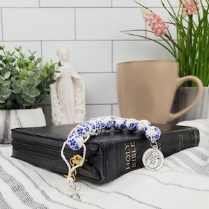 Sacrifice Beads Blue China Flowers St Therese Good Deed Bead Floral Ceramic Rosary Catholic Wedding Bridesmaid Gift Prayer bead Confirmation image 8