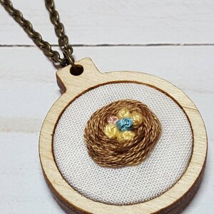 Embroidered Bird Nest Mother's Necklace, Mama Necklace, New Mom Jewelry, Miscarriage Memorial Keepsake Godmother gift Adoption Gift New Baby image 3