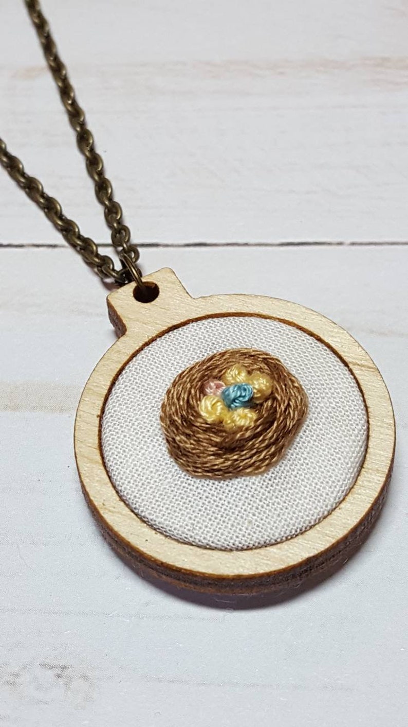 Embroidered Bird Nest Mother's Necklace, Mama Necklace, New Mom Jewelry, Miscarriage Memorial Keepsake Godmother gift Adoption Gift New Baby image 3