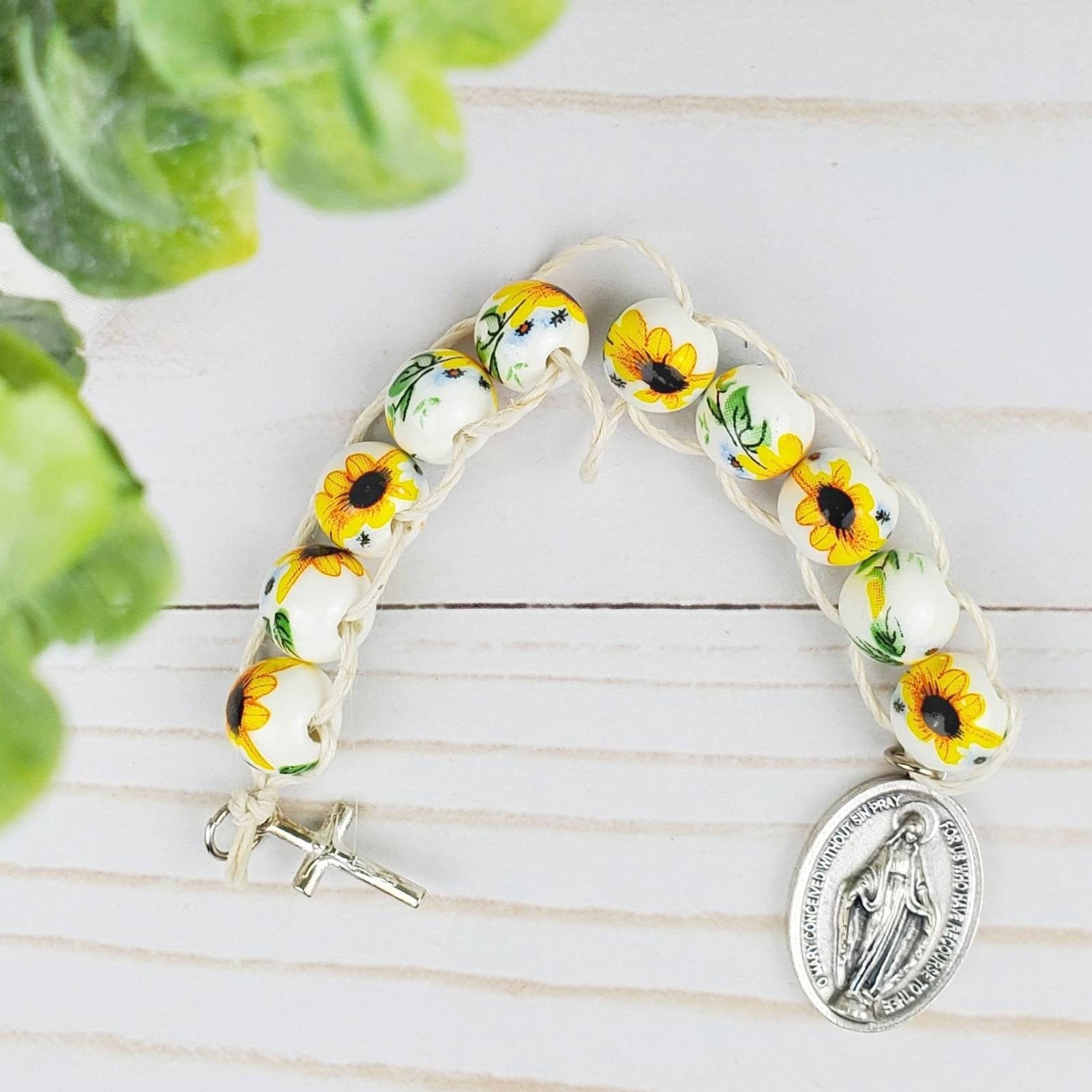 Sacrifice Beads Sunflowers Ceramic Bead St Therese Good Deed Beads Confirmation Gift Rosary Catholic Wedding Gift Bridesmaid Prayer Beads