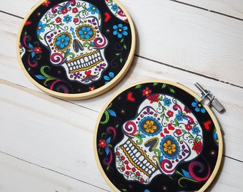 Day of the Dead Decoration, Sugar Skulls Embroidery Hoops, Dia de Los Muertos, Calaveras Gift, All Souls' Day, Latino Art, Trendy Halloween