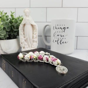 Sacrifice Beads Vintage Roses Ceramic Bead St Therese Good Deed Beads Confirmation Gift Rosary Catholic Wedding Gift Bridesmaid Prayer Beads image 2