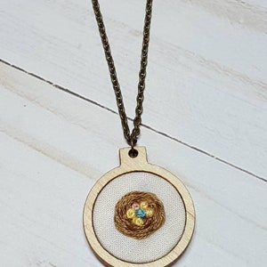 Embroidered Bird Nest Mother's Necklace, Mama Necklace, New Mom Jewelry, Miscarriage Memorial Keepsake Godmother gift Adoption Gift New Baby image 2
