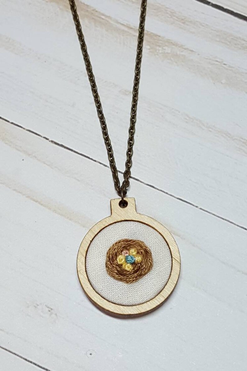 Embroidered Bird Nest Mother's Necklace, Mama Necklace, New Mom Jewelry, Miscarriage Memorial Keepsake Godmother gift Adoption Gift New Baby image 2