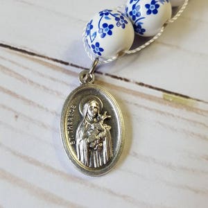 Sacrifice Beads Blue China Flowers St Therese Good Deed Bead Floral Ceramic Rosary Catholic Wedding Bridesmaid Gift Prayer bead Confirmation image 7