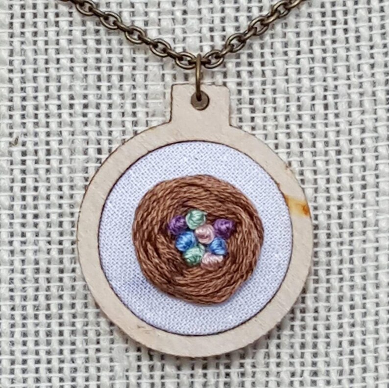 Embroidered Bird Nest Mother's Necklace, Mama Necklace, New Mom Jewelry, Miscarriage Memorial Keepsake Godmother gift Adoption Gift New Baby image 4