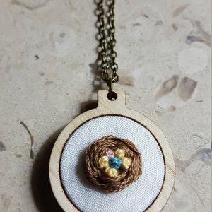 Embroidered Bird Nest Mother's Necklace, Mama Necklace, New Mom Jewelry, Miscarriage Memorial Keepsake Godmother gift Adoption Gift New Baby image 7