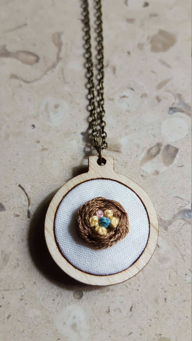 Embroidered Bird Nest Mother's Necklace, Mama Necklace, New Mom Jewelry, Miscarriage Memorial Keepsake Godmother gift Adoption Gift New Baby image 7