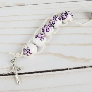 Sacrifice Beads Purple Floral Ceramic Bead St Therese Good Deed Beads Confirmation Gift Rosary Catholic Wedding Gift Bridesmaid Prayer Bead image 3