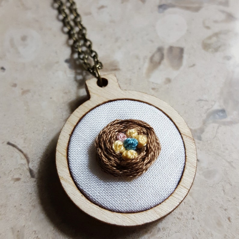 Embroidered Bird Nest Mother's Necklace, Mama Necklace, New Mom Jewelry, Miscarriage Memorial Keepsake Godmother gift Adoption Gift New Baby image 8