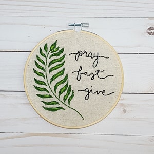 PDF Embroidery Pattern Pray Fast Give Modern Catholic Embroidery Pattern Palm Branch Art Lenten Embroidery Pattern DIY Christian Lent Decor image 7