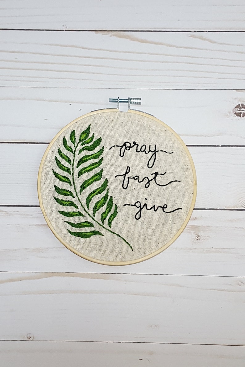 PDF Embroidery Pattern Pray Fast Give Modern Catholic Embroidery Pattern Palm Branch Art Lenten Embroidery Pattern DIY Christian Lent Decor imagem 7