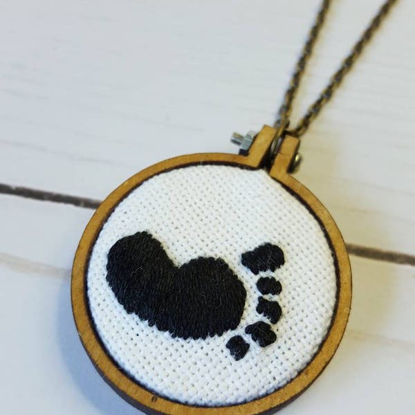Footprint Embroidered Necklace, Miscarriage Remembrance, Mother's Necklace, Footprints Prayer, Tiny hoop necklace, Pro-life jewelry, New mom