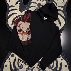 Tanjiro Tapestry Hoodie – Handmade Demon Slayer Hoodie, Anime Streetwear, Oversized Unisex Hoodie, Custom Anime Gift